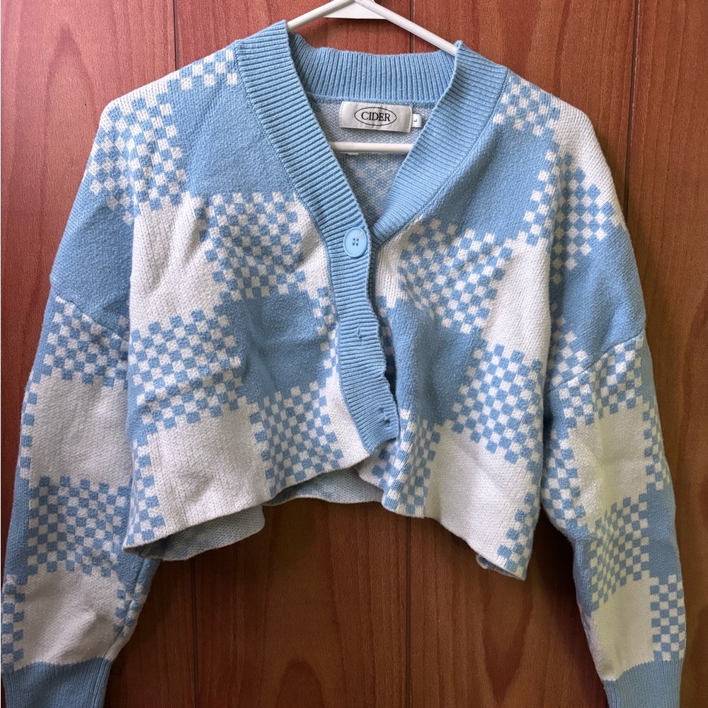Cider Blue and White Checkered Women's Sweater